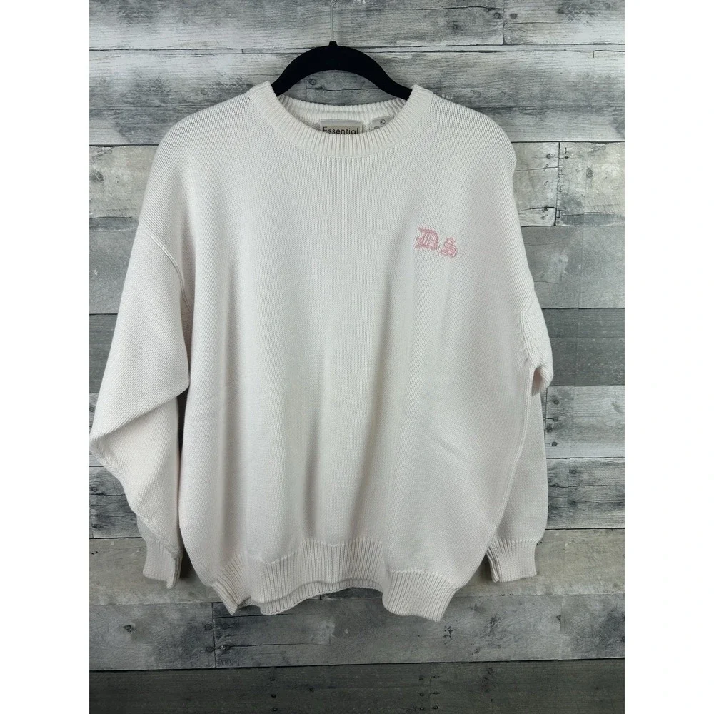 Essential Elements Women's White Cotton Long Sleeve XL Sweater Embroidered DS